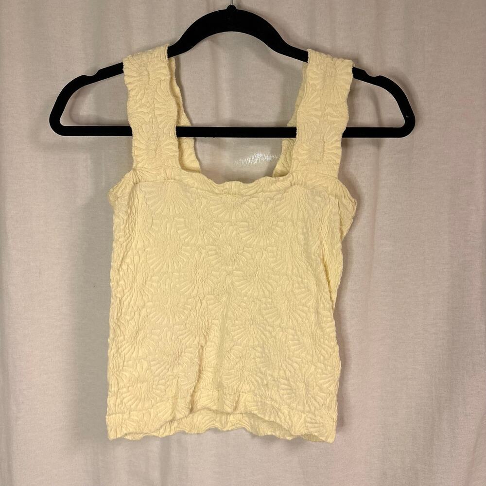 Boutique Cream Textured Floral Tank Top Square Neck Sleeveless Medium